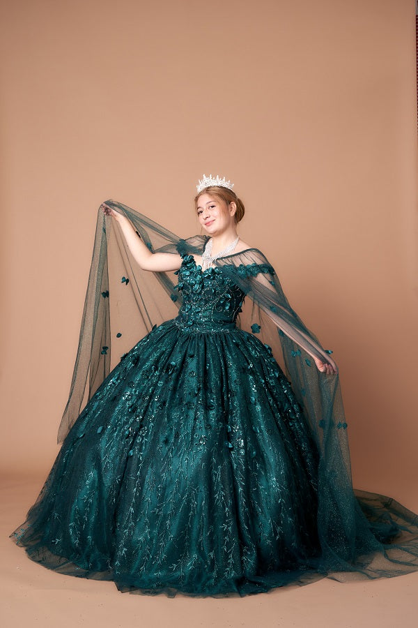 3D Floral Off Shoulder Cape Ball Gown by Calla SCL-30001