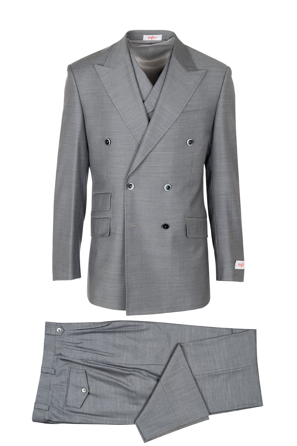 Tiglio Italian Suit - Real Wool Fabric Super 150's EST Gray, Wide Leg Suit & Vest in Color Gray