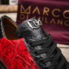 marco-di-milano-saulo-mens-shoes-black-red-exotic-ostich-alligator-casual-sneakers