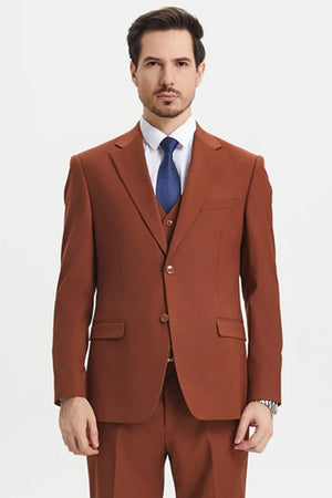 Mens Brown Rust 3-Piece Suit  Two-Button Classic Designer Ensemble