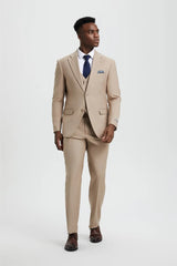 Men's Two Button Vested Stacy Adams Basic Designer Suit in Tan - Men's Tuxedo USA