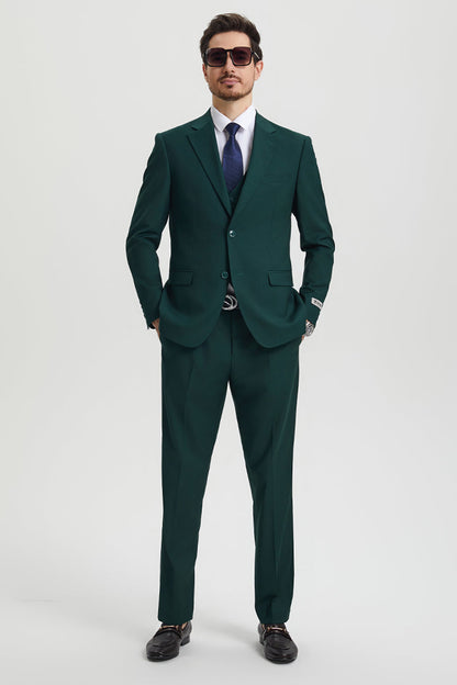 Men's Two Button Vested Stacy Adams Basic Designer Suit in Hunter Green