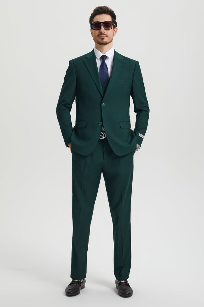 Men's Two Button Vested Stacy Adams Basic Designer Suit in Hunter Green