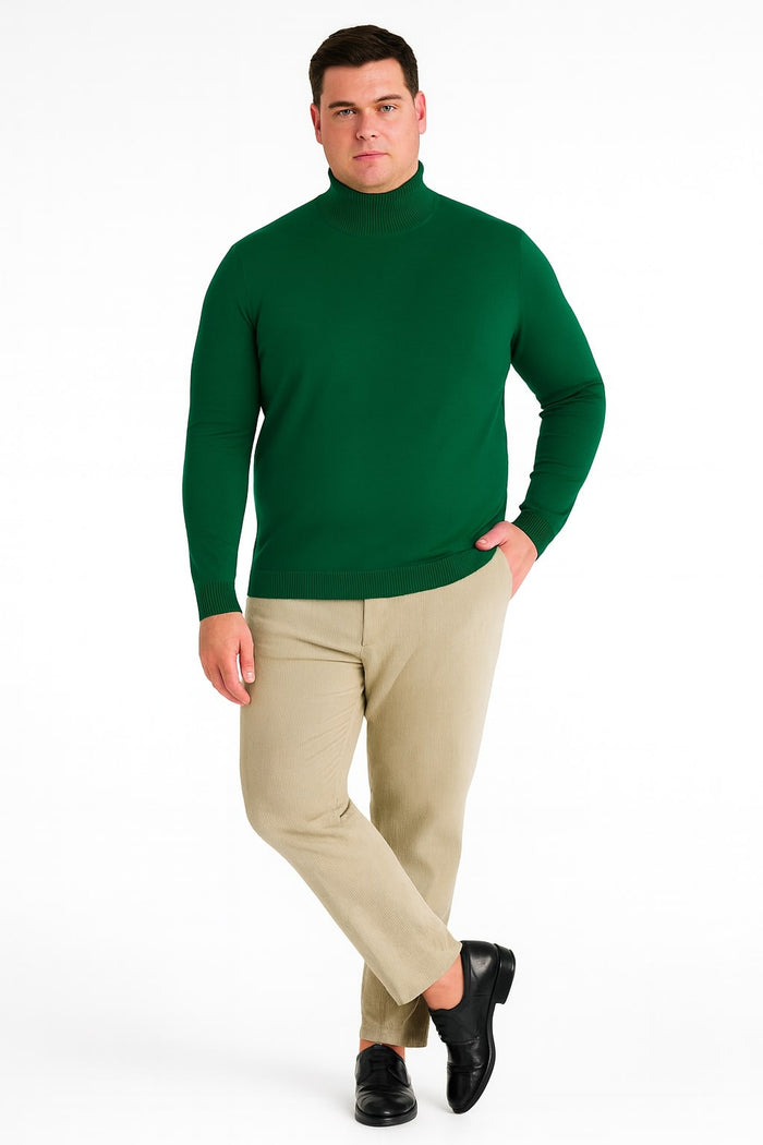 Mens Classic Emerald Green Turtleneck Sweater  Slim Fit Knit Pullover