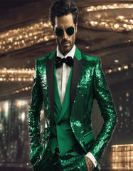 Mens Sequin Suit - Red Tuxedo - Party Suits - Stage Suit