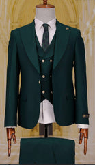 Mens One Button Peak Lapel Vested Wedding Suit with Gold buttons in White