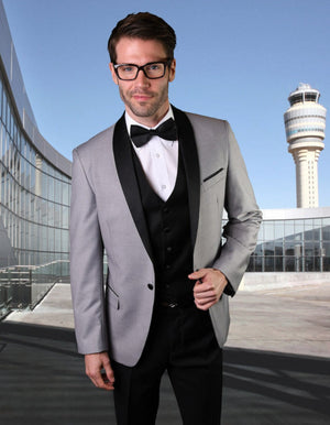 Encore Grey 3pc Flat Front Pants With Matching Bow Tie - Men's Tuxedo USA
