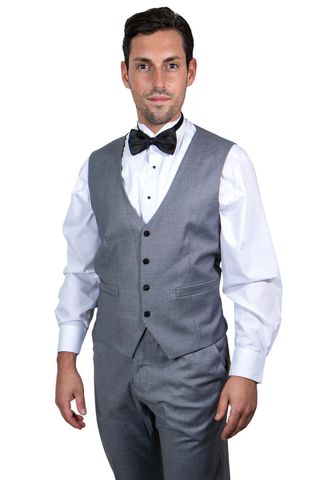 Mens Gray Tuxedo - Grey Wedding Suit-Mens  Stacy Adams Vested  One Button  Shawl Lapel Tuxedo In  Grey