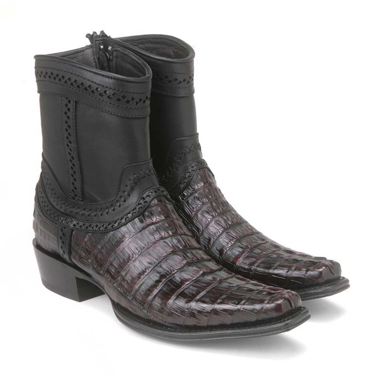 Los Altos Black Cherry Caiman Tail Low Shaft European Square Toe Menƒ??s Boot