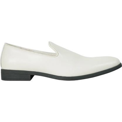 Bravo Mens Classic Plain Toe Slip on Loafer Dress Shoe in Ivory
