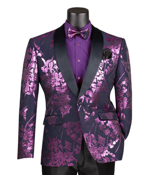 Mardi Gras Tuxedo Suit Mens Slim Fit Purple Shiny Prom Jacket Bowtie Set Vinci BSF-19