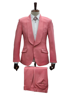 Mens Coral 2-Piece Slim Fit Suit – 1 Button Shawl Lapel with Flat Front Pants