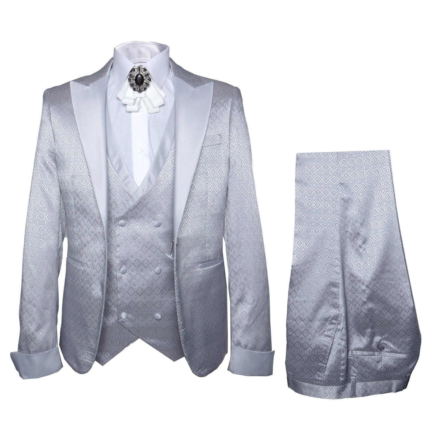 Rossi Man FORD RM1915 ?? Men's Slim Fit 3-Piece Suit in Silver