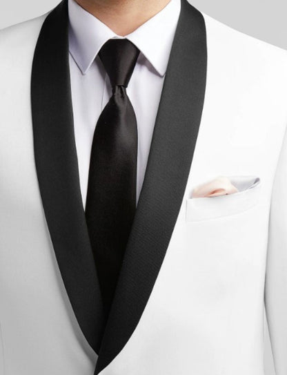 Ivory White Shawl Lapel Tuxedo for Men – Black Contrast Lapel Formal Suit Jacket