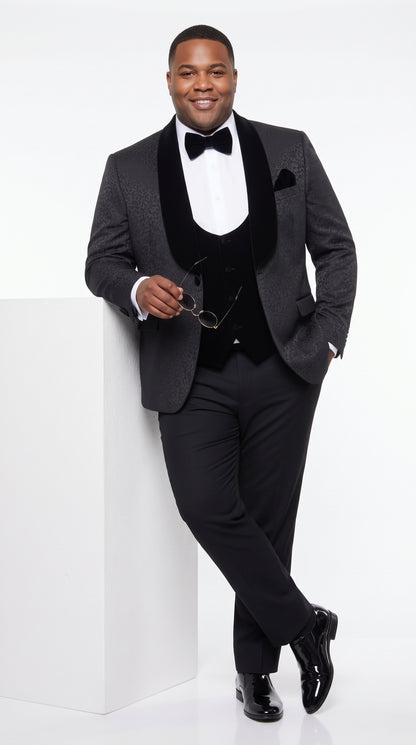 Rossi Men’s Classic 3 Piece Smoking Style Tuxedo Suit, Formal Wedding Prom Eveningwear Suit
