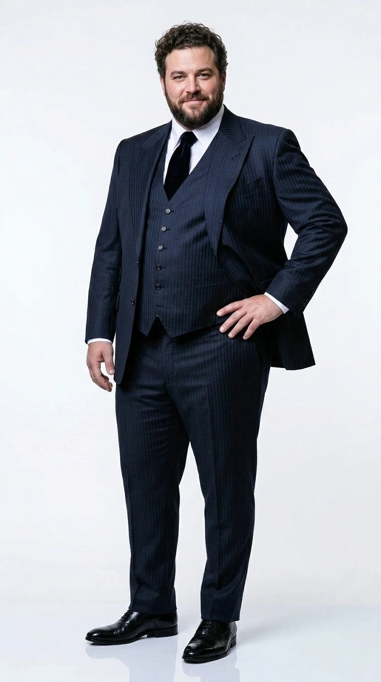 Men’s Navy Herringbone Textured 3 Piece Suit Set, Classic Formal Blazer, Waistcoat and Trouser Outfit