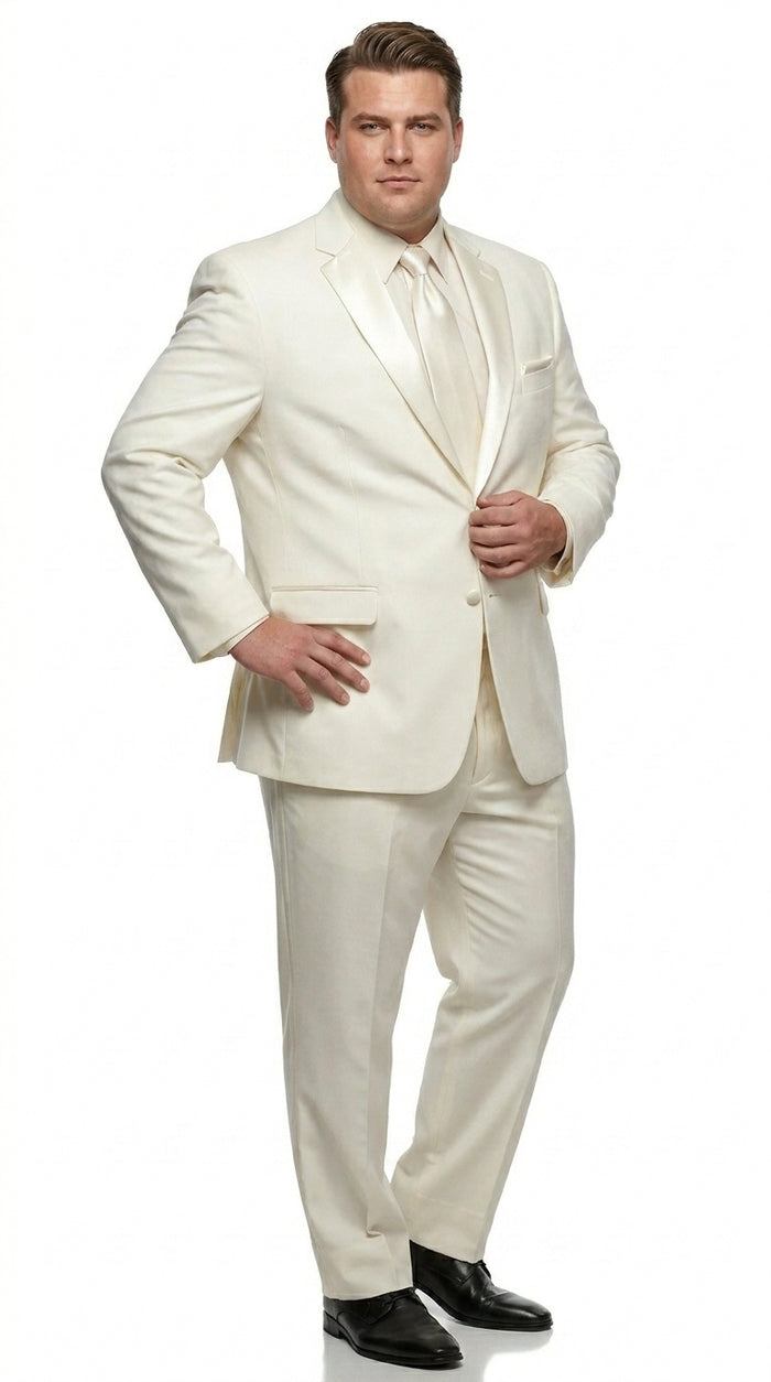 Men’s Ivory Classic Notch Tuxedo with 1 Button Jacket and Matching Pants, Formal Wedding Suit