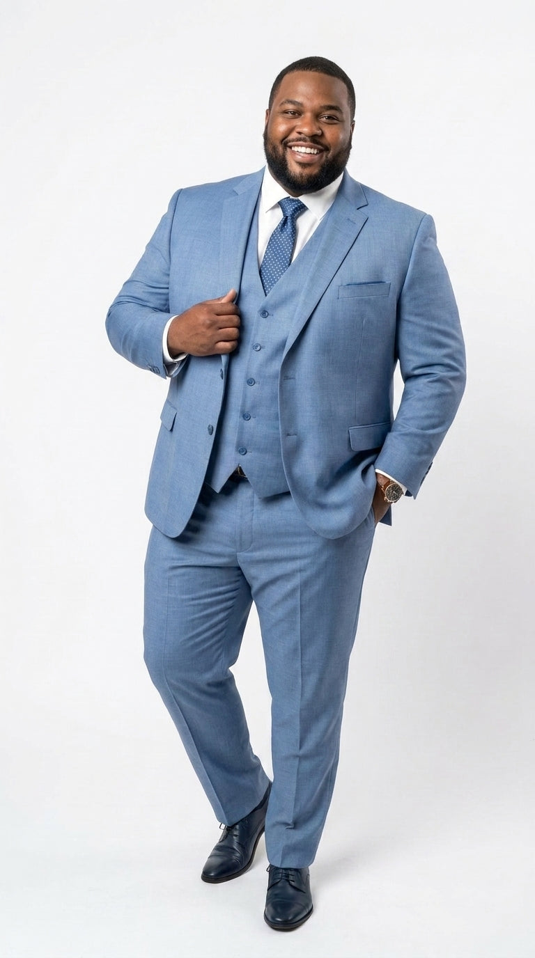 Men’s Steel Blue Sharkskin Textured 3 Piece Suit, Dusty Blue Formal Wedding Dress Suit