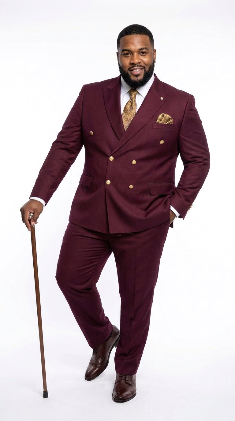 Men’s Burgundy Double Breasted Suit with Gold Buttons, Formal Wedding Prom Dress Suit