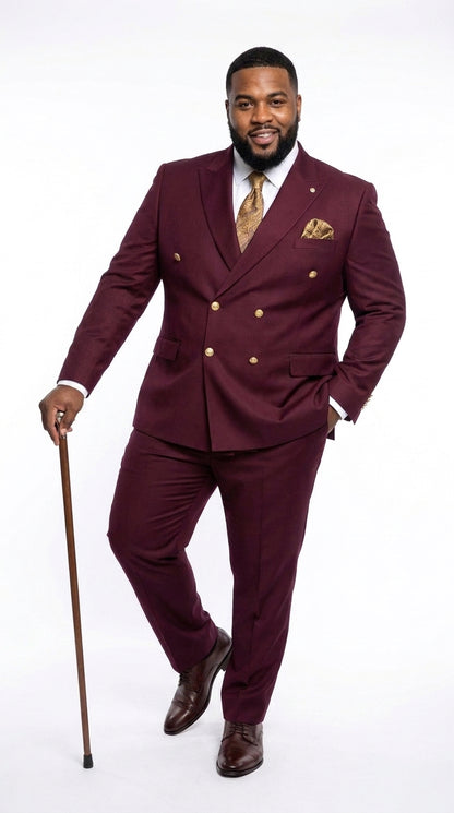 Men’s Burgundy Double Breasted Suit with Gold Buttons, Formal Wedding Prom Dress Suit