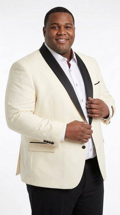 Men’s Ivory and Black Dinner Jacket, One Button Contrast Shawl Collar Formal Tuxedo Blazer