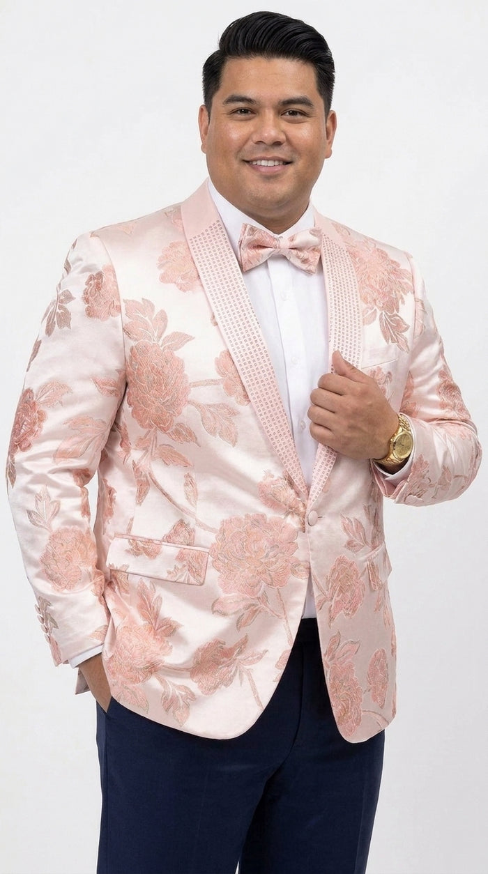 Men’s Pink Satin Paisley Prom Tuxedo Dinner Jacket, Floral Sport Coat Wedding Party Blazer