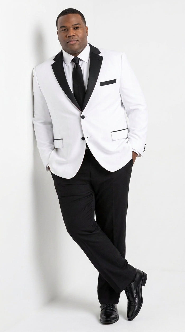 Boys White and Black Two Tone Tuxedo Suit, 2 Button Wedding Party Dinner Jacket with Black Pants