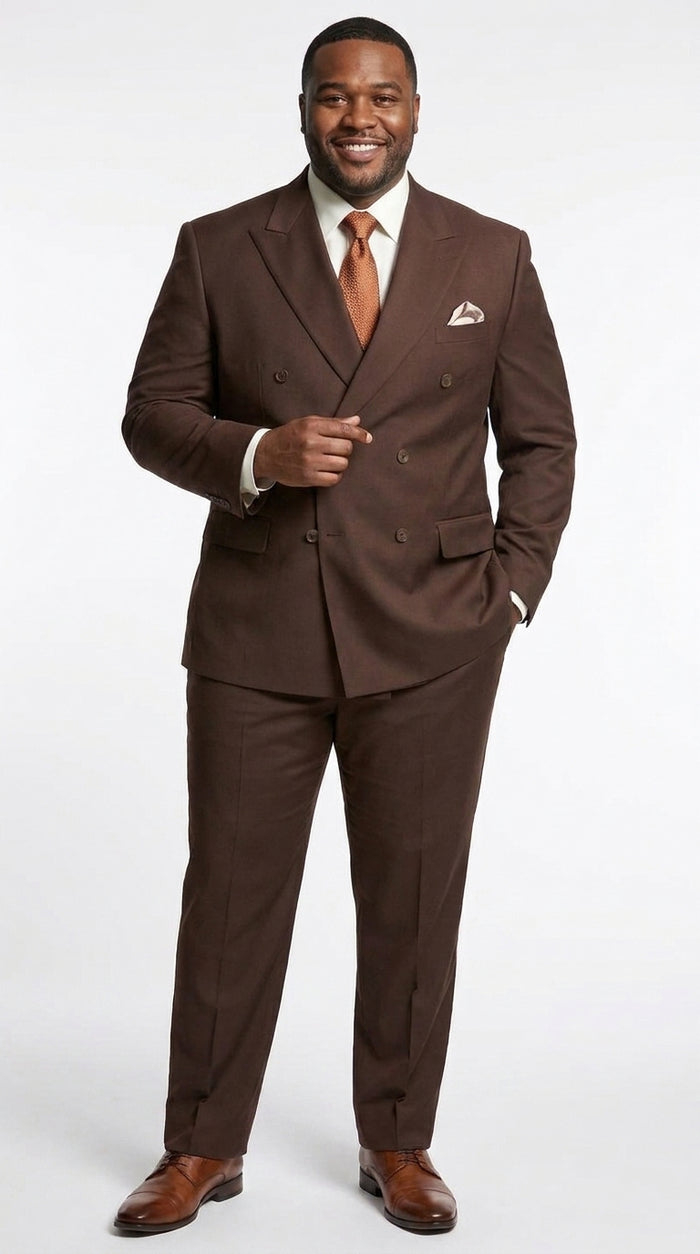 Men's Brown Double-Breasted Poplin Suit – Classic 6 Button Business, Wedding & Formal Suit for Men