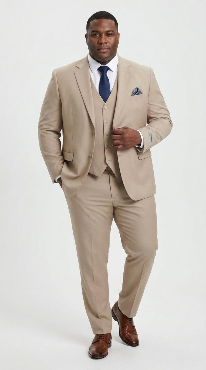 Stacy Adams Men’s Tan 3-Piece Suit – Two-Button Jacket, Matching Vest and Dress Pants