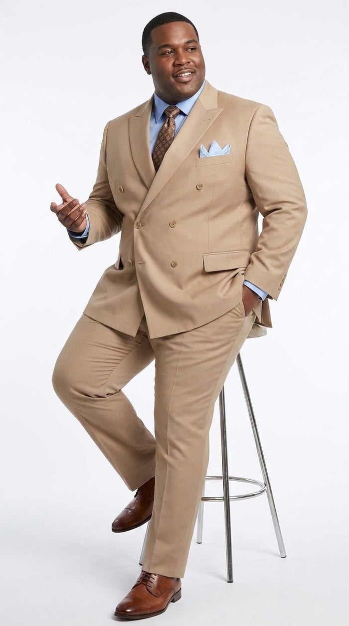 Men’s Tan Double-Breasted Suit – Classic Peak Lapel Business, Wedding and Formal Suit