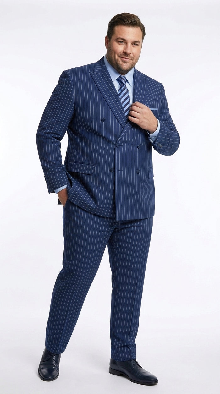 Men’s Royal Blue Pinstripe Double-Breasted Suit – 1920s Gangster Wedding, Prom and Business Suit