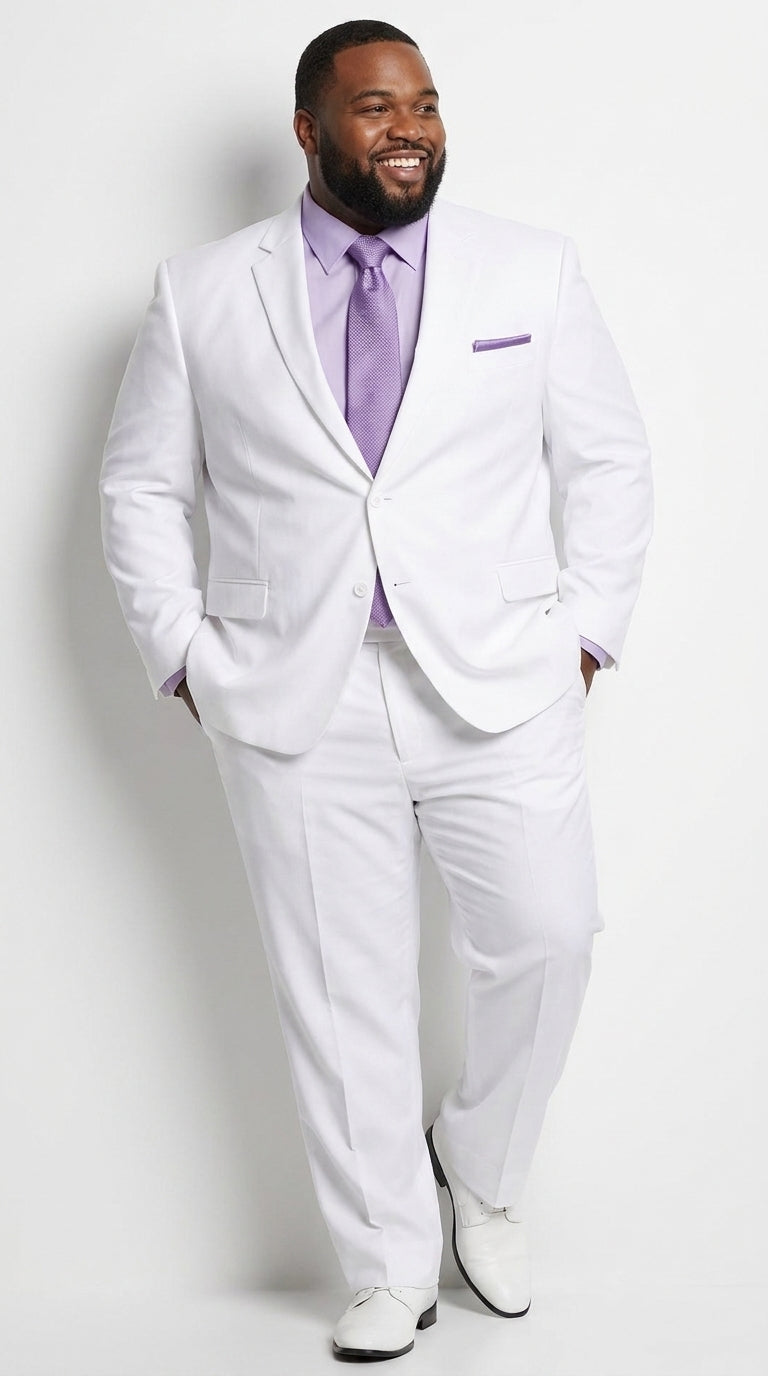 Men’s White Two-Button Poplin Suit – Modern Wedding, Prom and Formal Suit