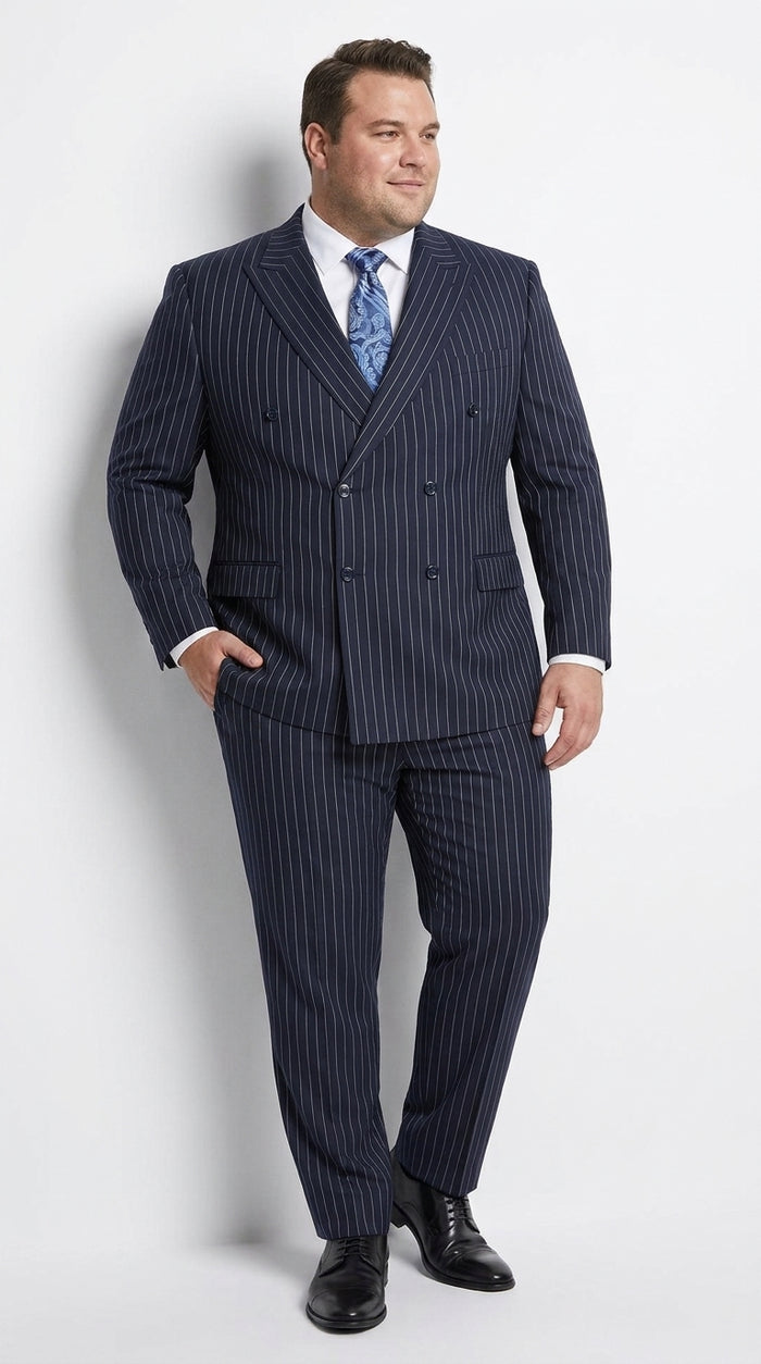 Men’s Navy Pinstripe Double-Breasted Suit – 1920s Gangster Wedding, Gatsby and Formal Suit