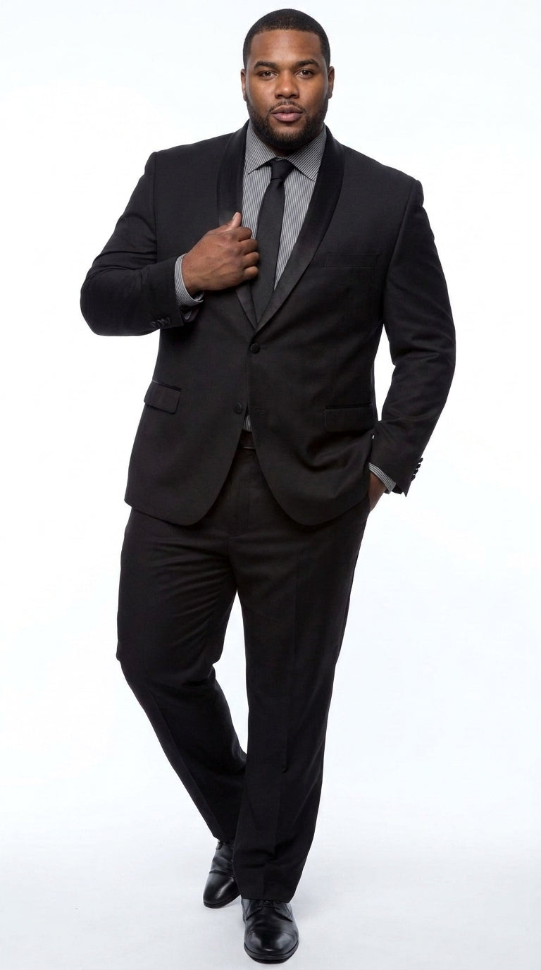 Men’s Black 1-Button Shawl Lapel Tuxedo – Wedding, Prom and Formal 2-Piece Suit