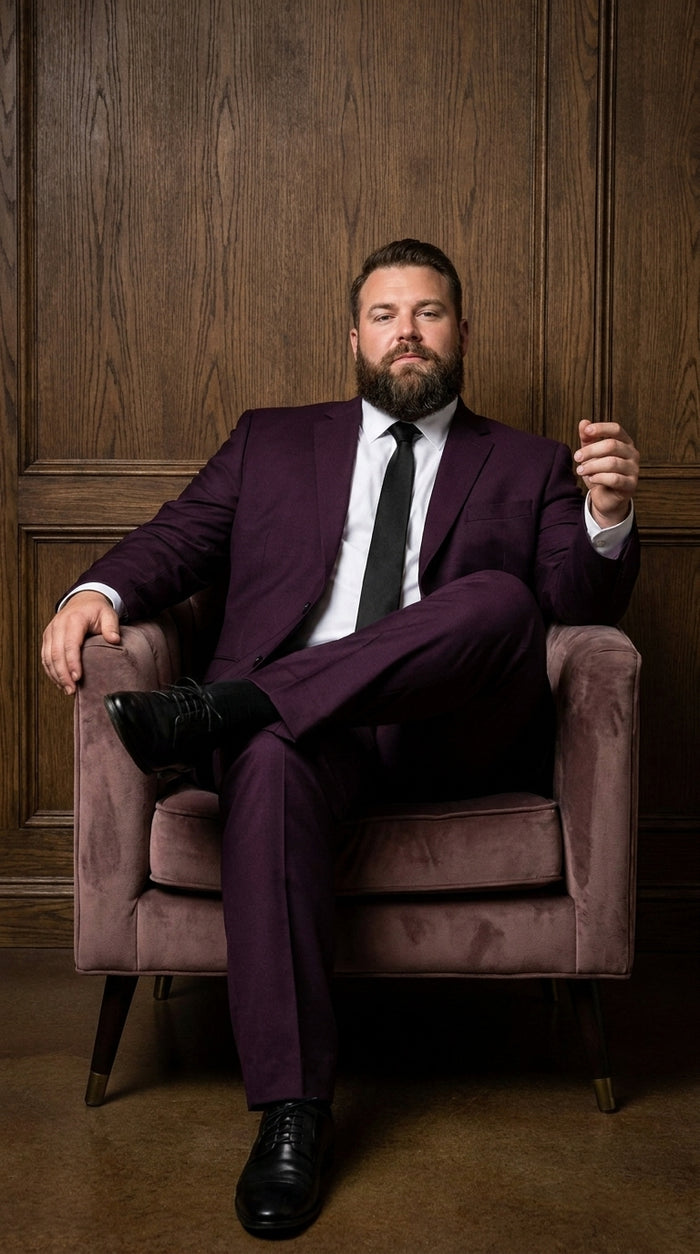 Men’s Eggplant Purple 100% Wool 2-Piece Suit – Business, Wedding and Formal Suit