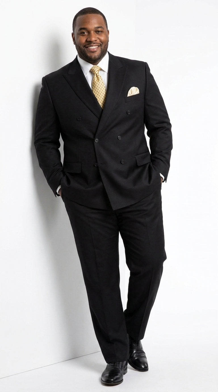 Men’s Black 100% Wool Double-Breasted Suit – Classic Business, Wedding and Formal Suit