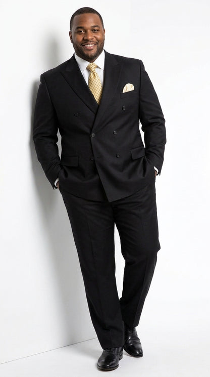 Men’s Black 100% Wool Double-Breasted Suit – Classic Business, Wedding and Formal Suit