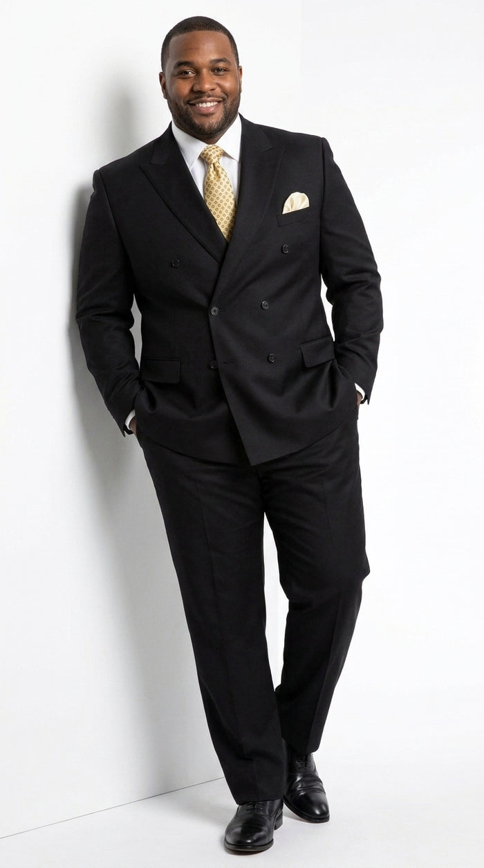 Men’s Black 100% Wool Double-Breasted Suit – Classic Business, Wedding and Formal Suit