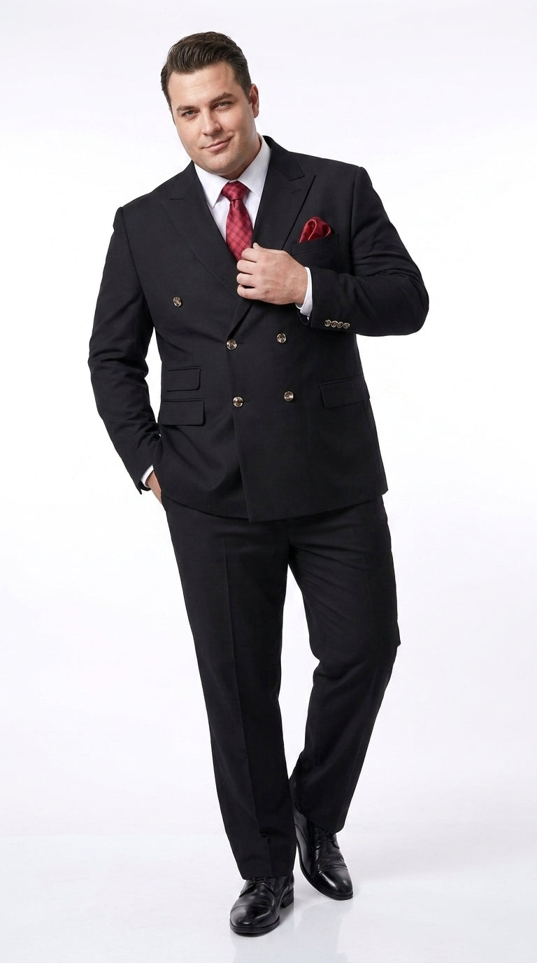Men’s Black Classic Wool Double-Breasted Suit – Peak Lapel Wedding, Business and Formal Suit