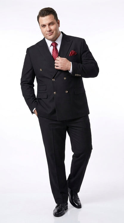 Men’s Black Classic Wool Double-Breasted Suit – Peak Lapel Wedding, Business and Formal Suit