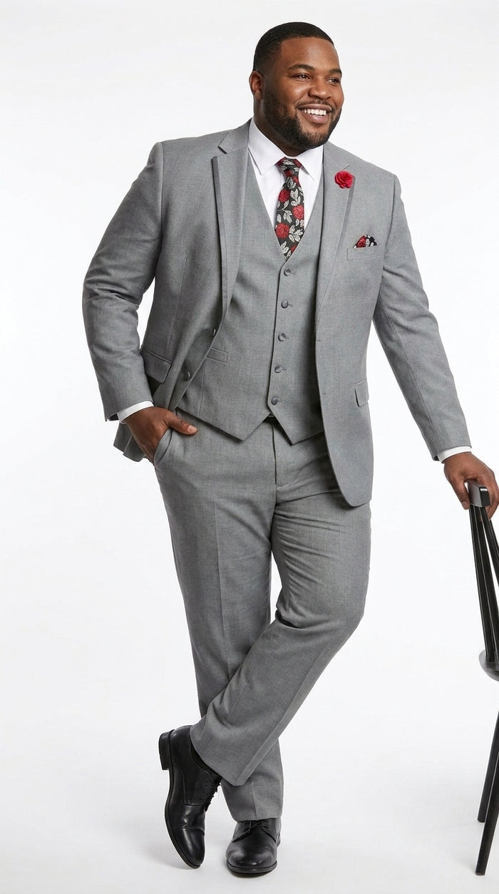 Men’s Grey Trim Tuxedo Suit – Vested Wedding, Prom and Formal Suit with Black Lapel Accents