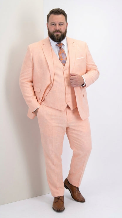 Statement Men's Peach 3 Piece Suit – Light Orange Blush Modern Fit Wedding & Summer Suit with Ticket Pocket
