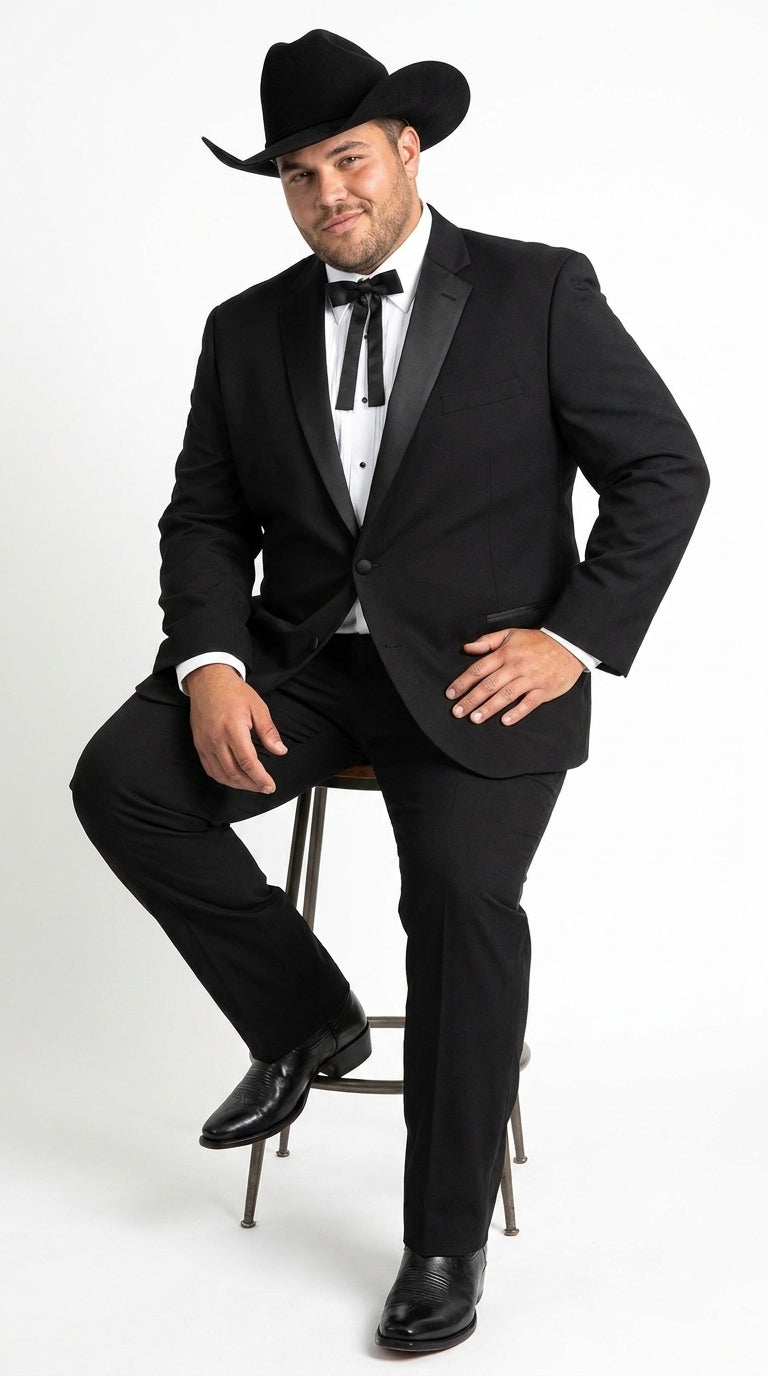 Men's Black Western Cowboy Wedding Tuxedo – One Button Formal Ranch Wedding Suit