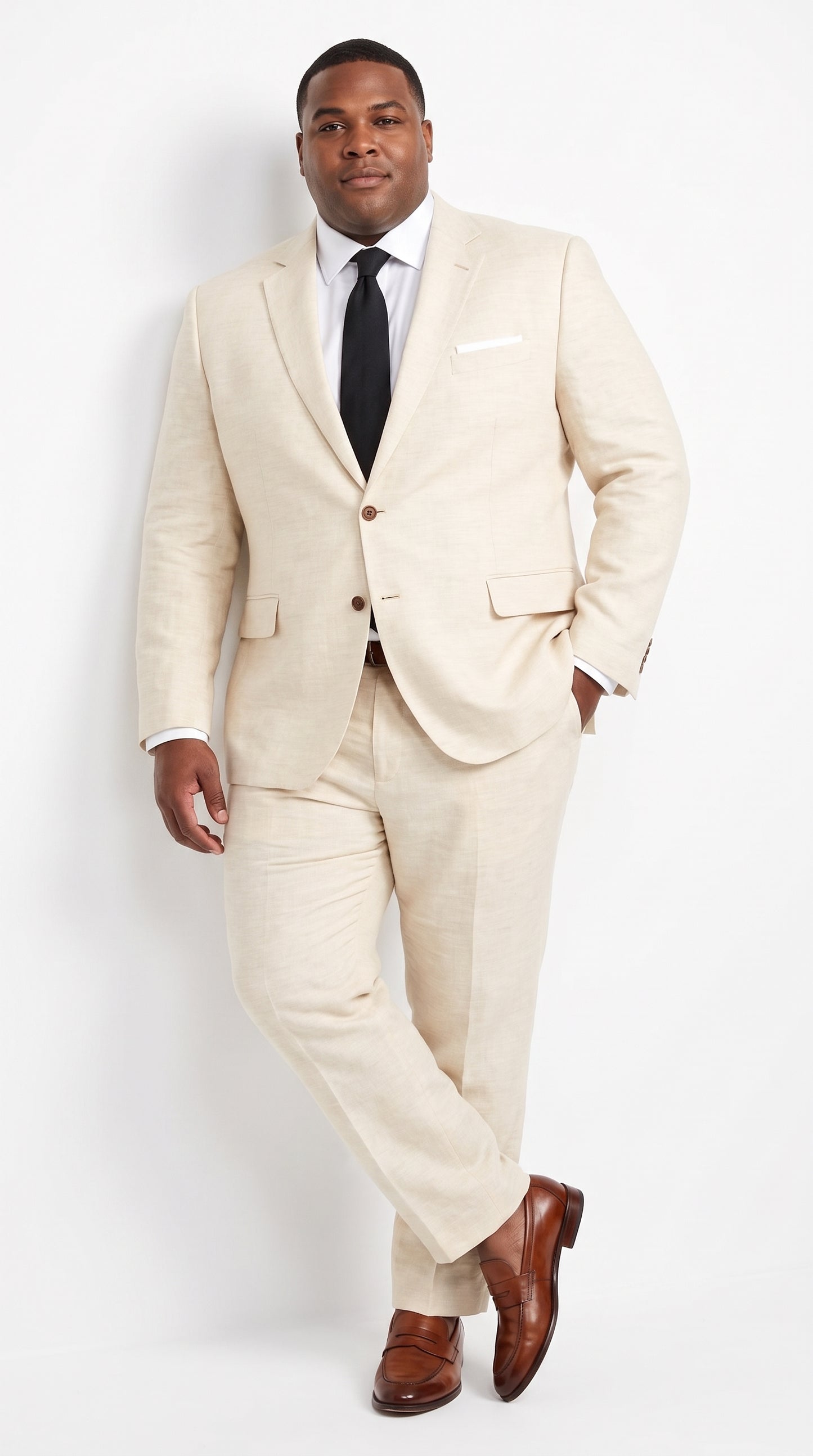 Men’s Beige Linen Suit – 2 Piece Summer Beach Wedding Suit for Men