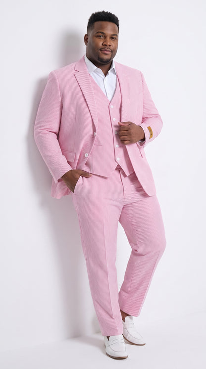 Men’s Red Pinstripe Seersucker Suit – 2 Piece Summer Suit Jacket and Pants