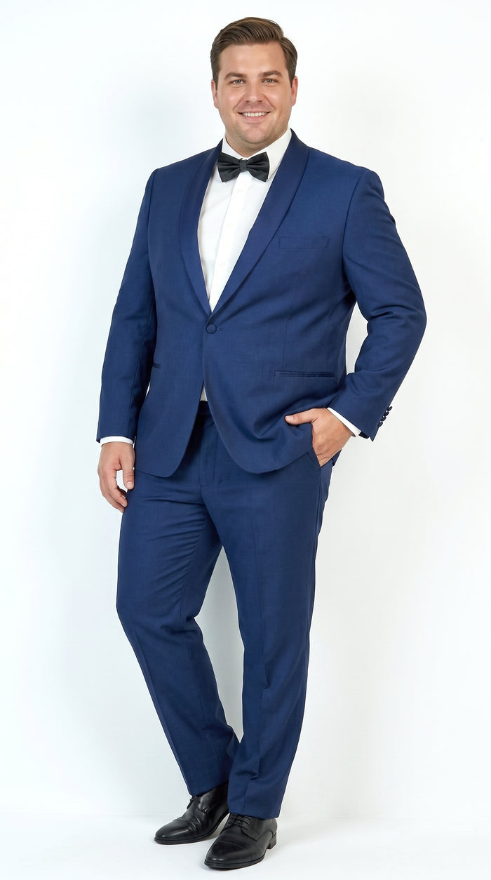 Men’s Midnight Blue Shawl Lapel Tuxedo, 1 Button Formal Wedding Prom Suit