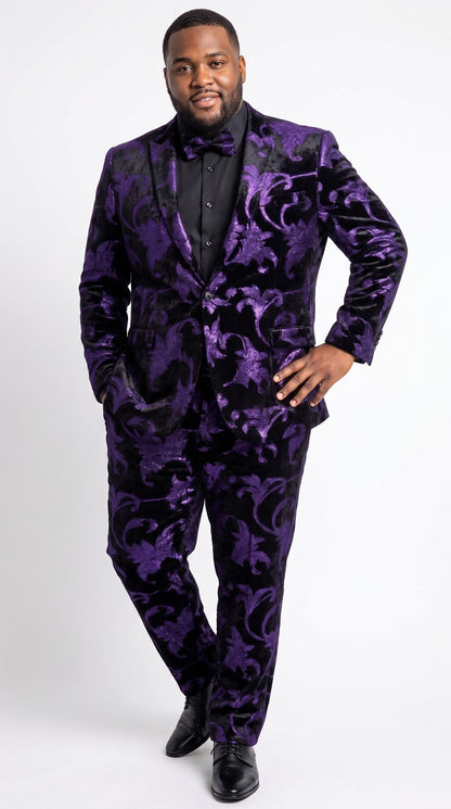 Men’s Purple and Black Paisley Tuxedo Suit – Mardi Gras Dinner Jacket with Matching Pants