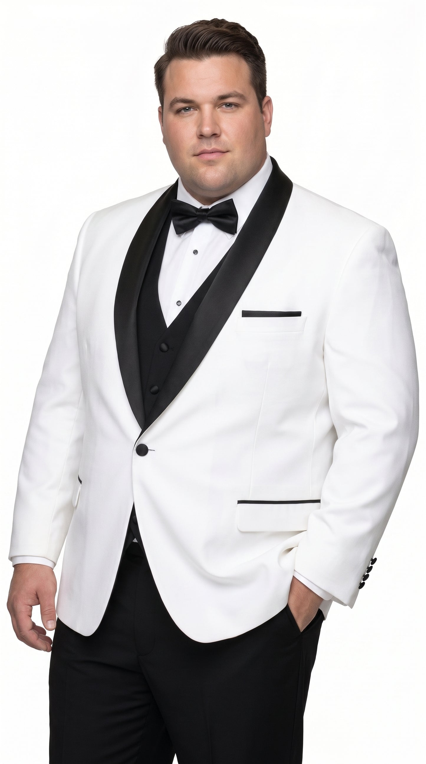 Men’s White and Black Shawl Lapel Dinner Jacket, 1 Button Wool Formal Tuxedo Blazer