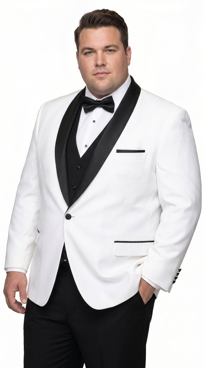 Men’s White and Black Shawl Lapel Dinner Jacket, 1 Button Wool Formal Tuxedo Blazer