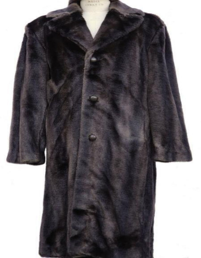 Mens Overcoat - Topcoat For Men - Winter Fabric - Faux Fur Overcoat - Buttons Long Top Coat Full length Coat Brown - Men's Tuxedo USA